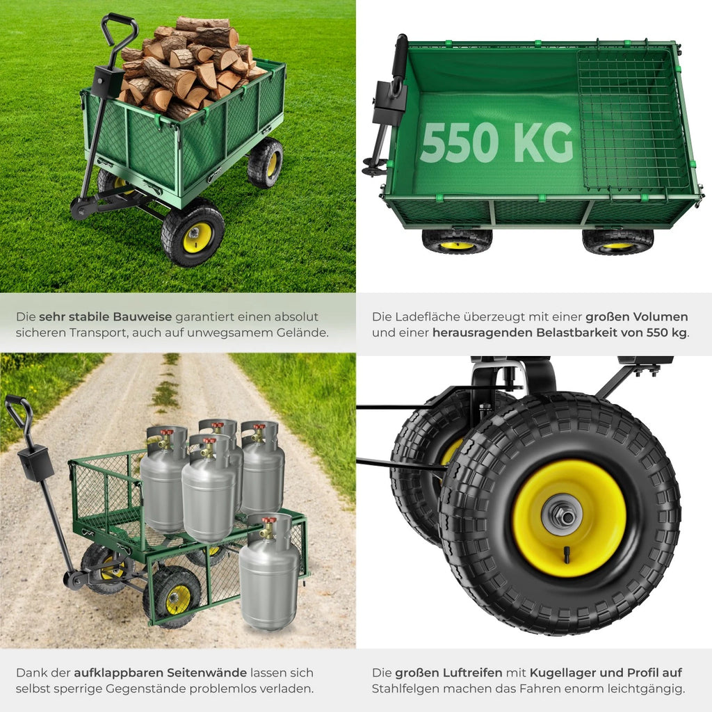 Bollerwagen XXL Handwagen 550 kg – Garten-  Transportwagen mit Luftreifen